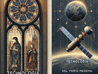 DALLE 2025 03 29 16.56.25 A professional poster for an event titled Tecnologia a traves del tiempo  del vidrio medieval a la teledeteccion. The design features a sophisticate copia min